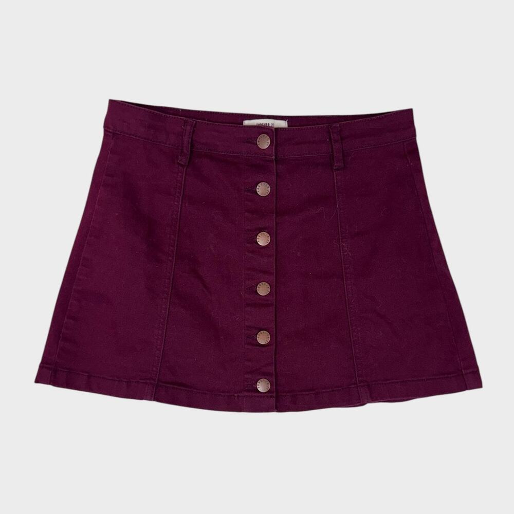 Forever 21 Womens Size 27 Burgundy Red Button Front Short Skirt